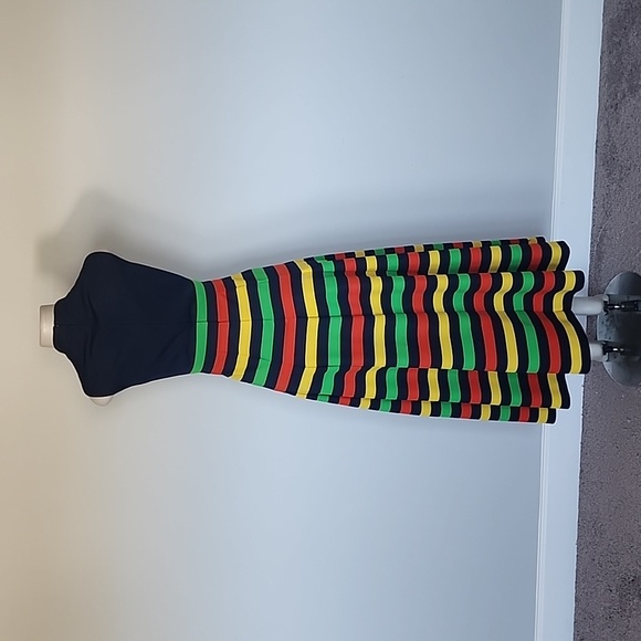 Butte Knit Vintage navy/green/orange/yellow stripe no sleeve maxi dress - Picture 4 of 7